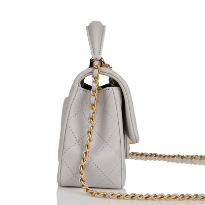 Chanel Mini Rectangular Flap Bag With Top Handle Grey Lambskin Antique Gold Hardware