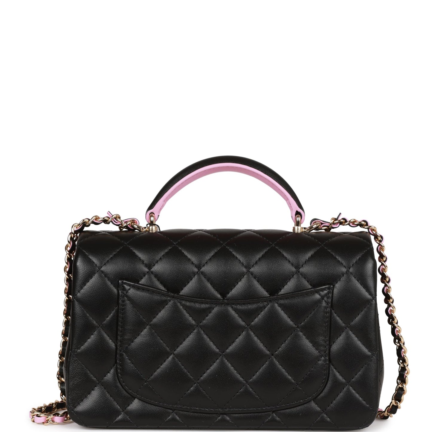 Chanel Mini Rectangular Flap With Top Handle Black And Pink Lambskin Light Gold Hardware