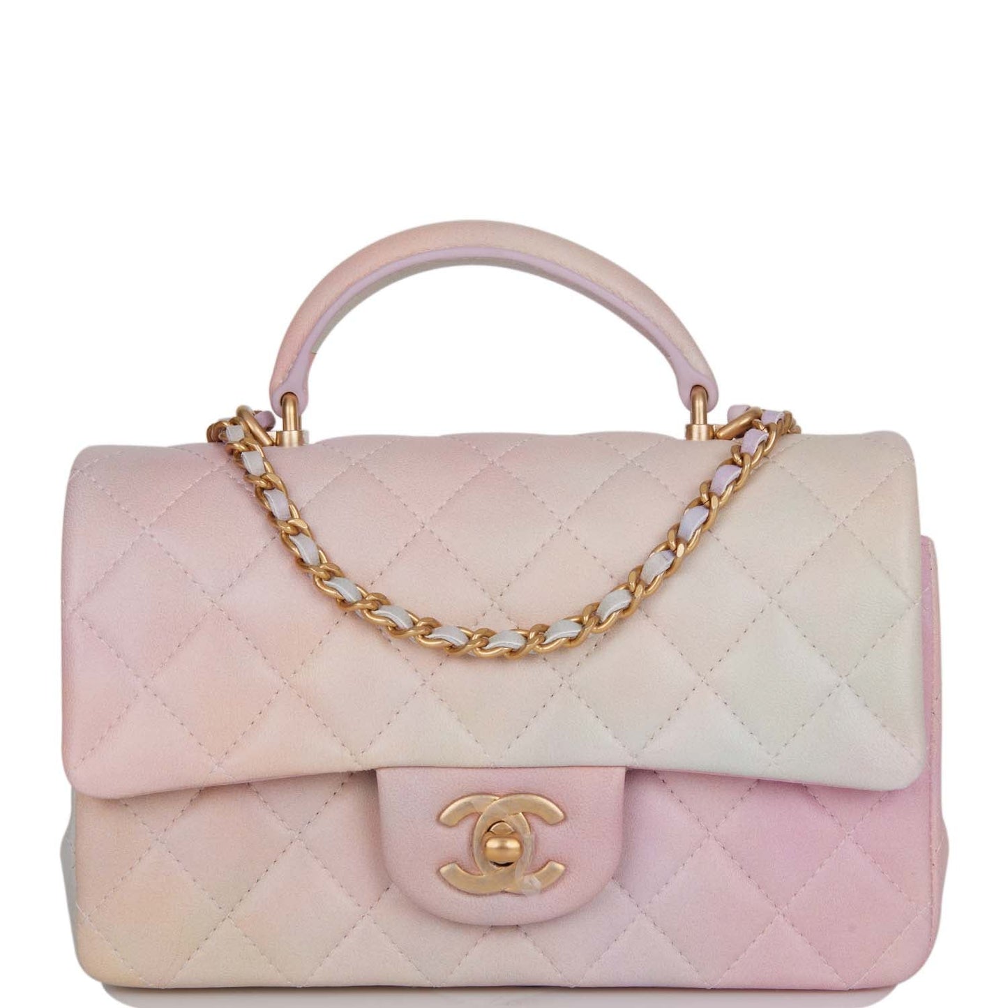 Chanel Mini Rectangular Flap Bag With Top Handle Light Pink Ombre Lambskin Antique Gold Hardware