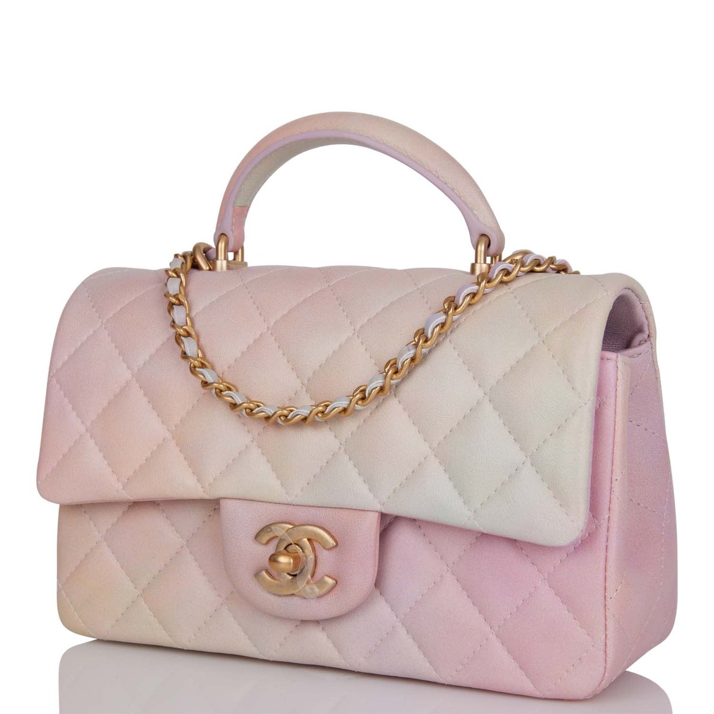 Chanel Mini Rectangular Flap Bag With Top Handle Light Pink Ombre Lambskin Antique Gold Hardware