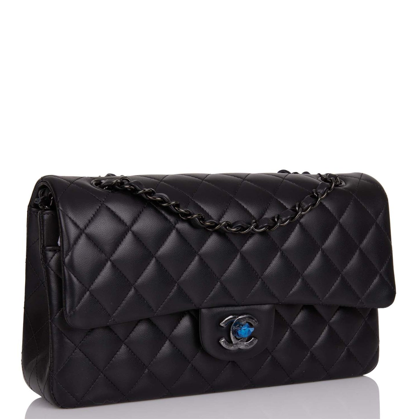 Chanel Medium Classic Double Flap Bag So Black Lambskin Quilted Black Hardware