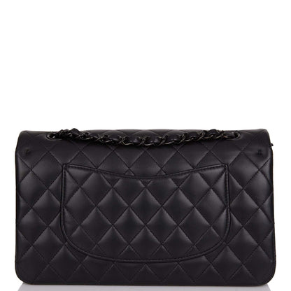 Chanel Medium Classic Double Flap Bag So Black Lambskin Quilted Black Hardware