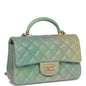 Chanel Mini Rectangular Flap Bag With Top Handle Green Ombre Lambskin Antique Gold Hardware