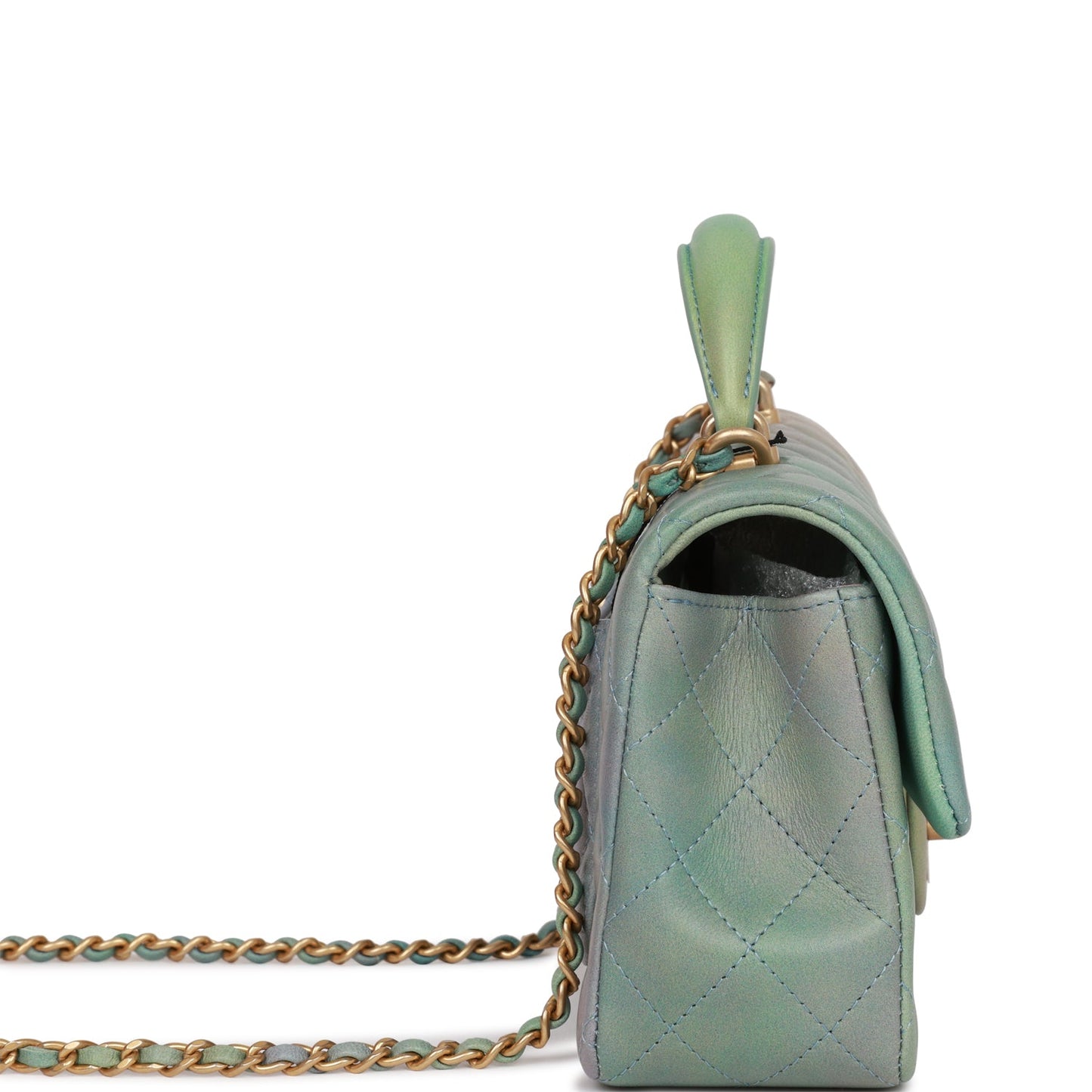 Chanel Mini Rectangular Flap Bag With Top Handle Green Ombre Lambskin Antique Gold Hardware