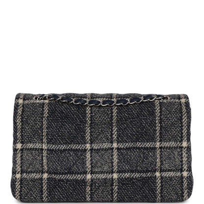 Chanel Medium Classic Double Flap Bag Navy Tweed Silver Hardware