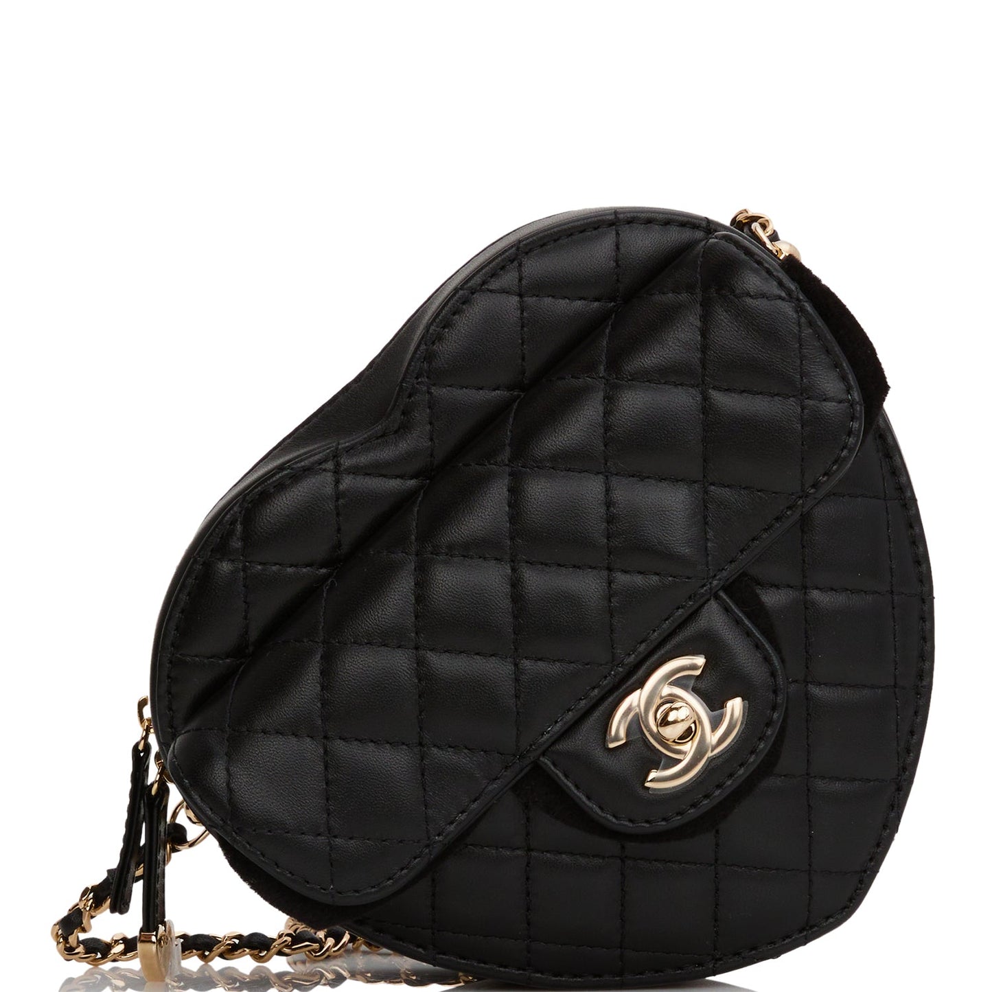 Chanel Cc In Love Large Heart Bag Black Lambskin Light Gold Hardware