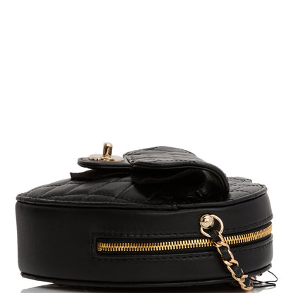 Chanel Cc In Love Large Heart Bag Black Lambskin Light Gold Hardware
