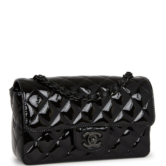 Chanel Mini Rectangular Flap Bag So Black Patent Black Hardware