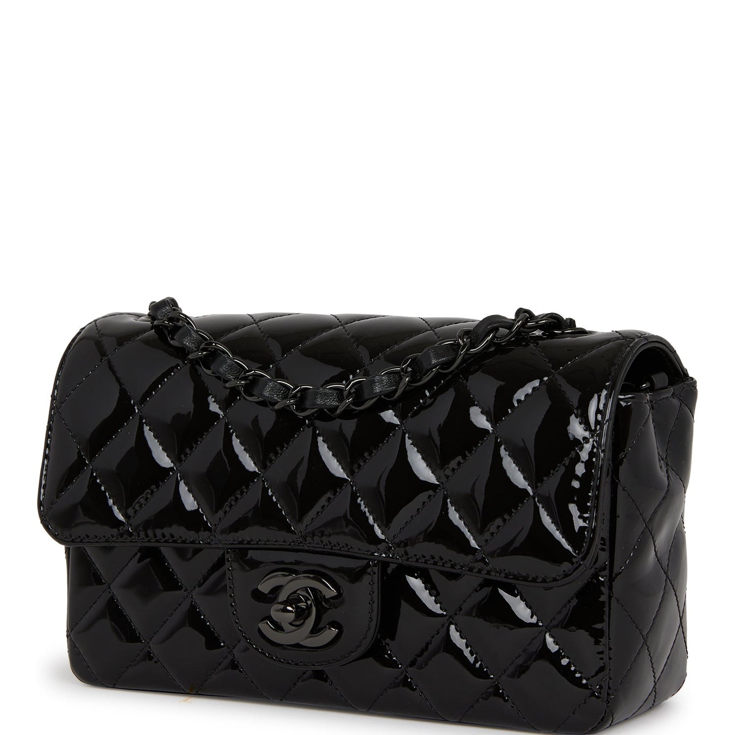 Chanel Mini Rectangular Flap Bag So Black Patent Black Hardware