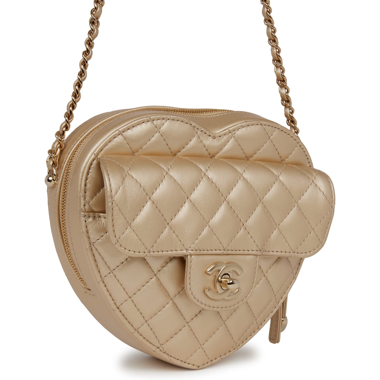 Chanel Cc In Love Large Heart Bag Gold Lambskin Light Gold Hardware