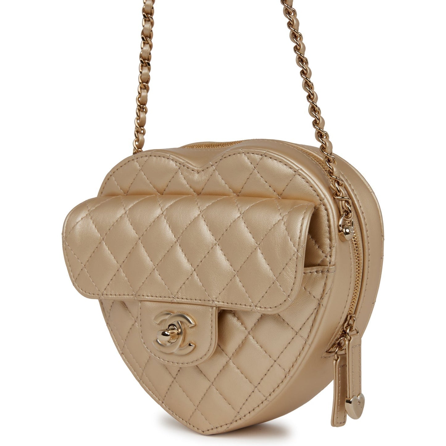 Chanel Cc In Love Large Heart Bag Gold Lambskin Light Gold Hardware