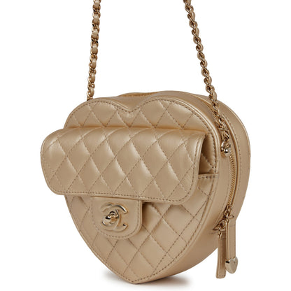 Chanel Cc In Love Large Heart Bag Gold Lambskin Light Gold Hardware