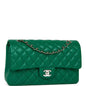 Chanel Medium Classic Double Flap Bag Green Caviar Silver Hardware