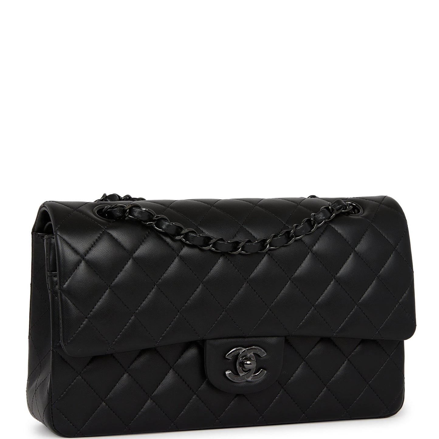 Chanel Medium Classic Double Flap Bag So Black Lambskin Black Hardware