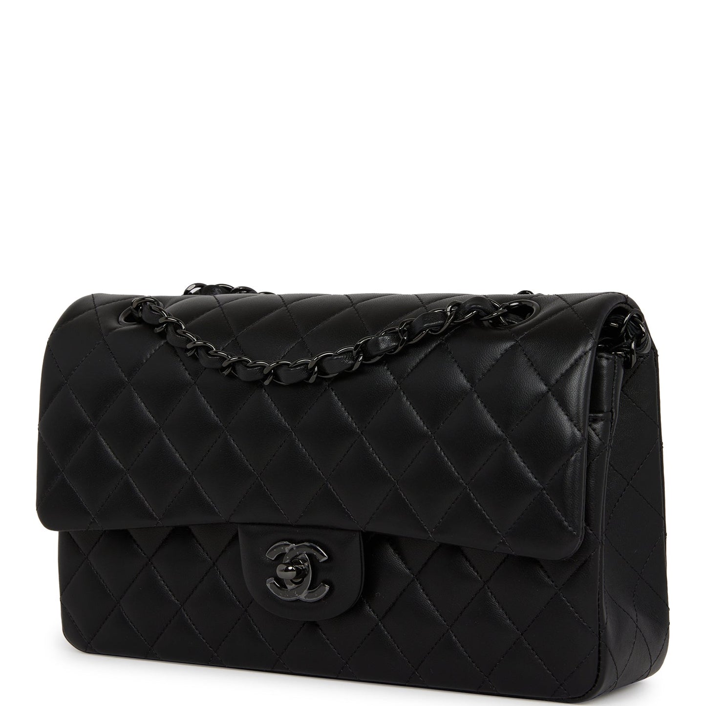 Chanel Medium Classic Double Flap Bag So Black Lambskin Black Hardware