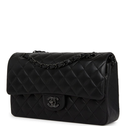 Chanel Medium Classic Double Flap Bag So Black Lambskin Black Hardware