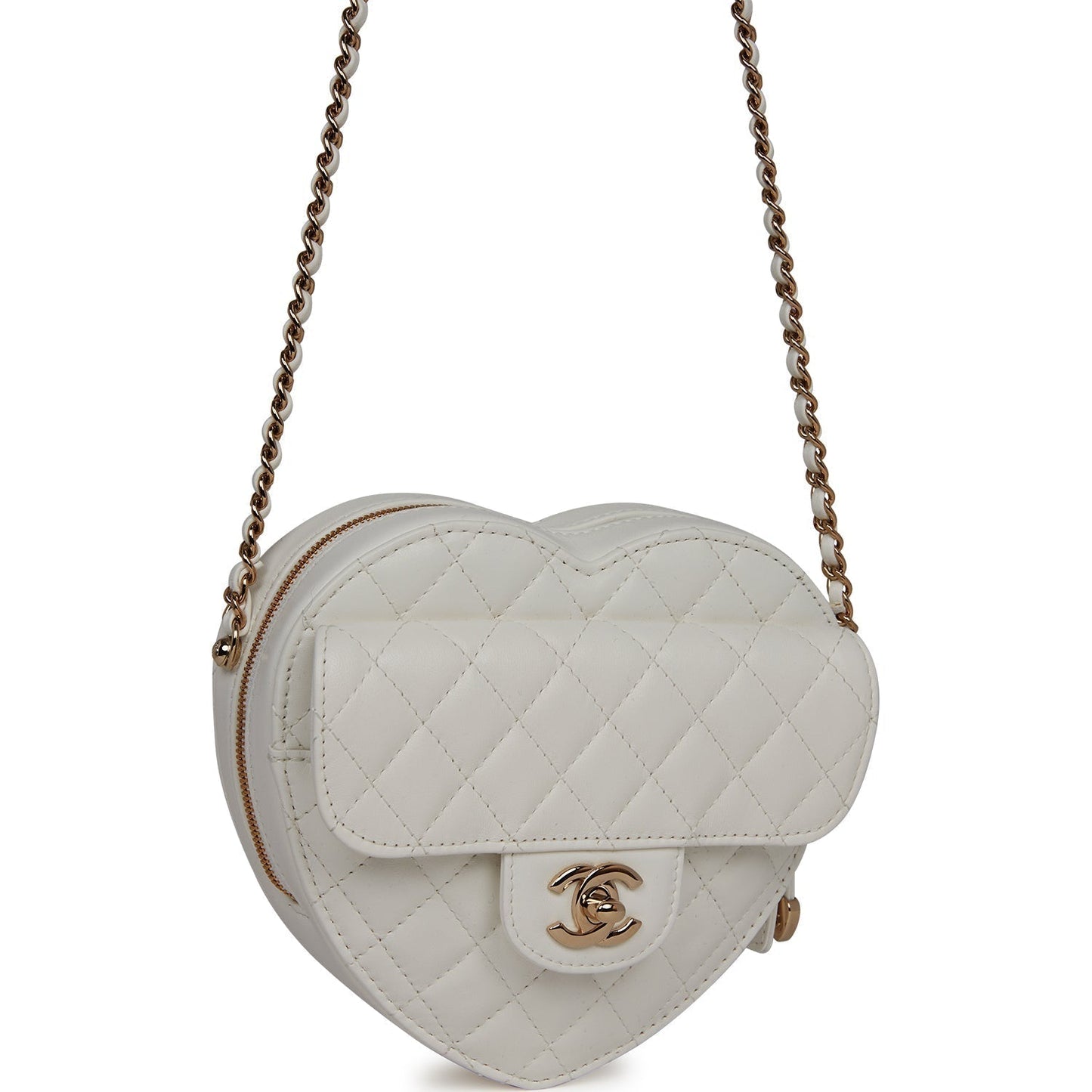 Chanel Cc In Love Large Heart Bag White Lambskin Light Gold Hardware