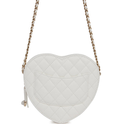 Chanel Cc In Love Large Heart Bag White Lambskin Light Gold Hardware