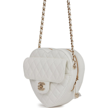 Chanel Cc In Love Large Heart Bag White Lambskin Light Gold Hardware