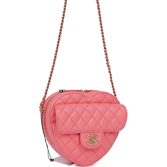 Chanel Cc In Love Large Heart Bag Pink Lambskin Light Gold Hardware