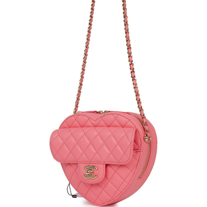 Chanel Cc In Love Large Heart Bag Pink Lambskin Light Gold Hardware