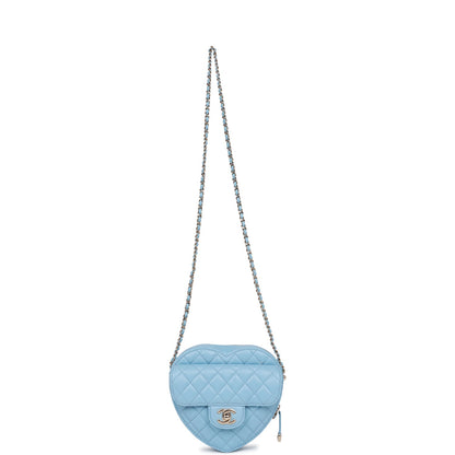 Chanel Cc In Love Large Heart Bag Blue Lambskin Light Gold Hardware