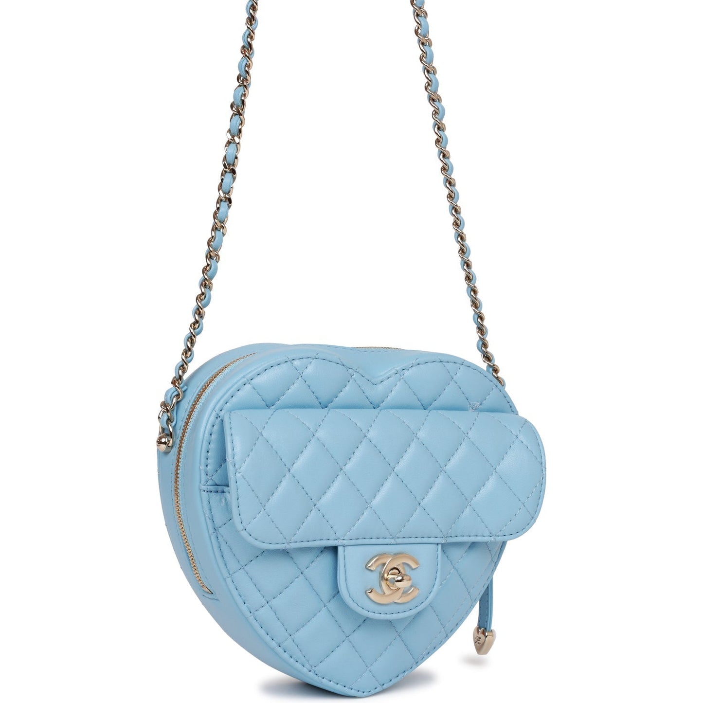 Chanel Cc In Love Large Heart Bag Blue Lambskin Light Gold Hardware