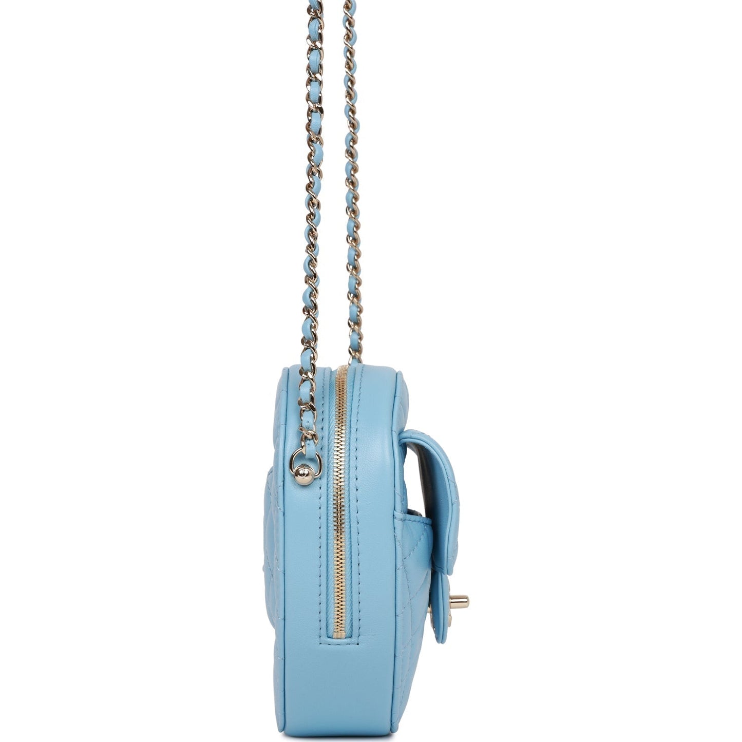 Chanel Cc In Love Large Heart Bag Blue Lambskin Light Gold Hardware
