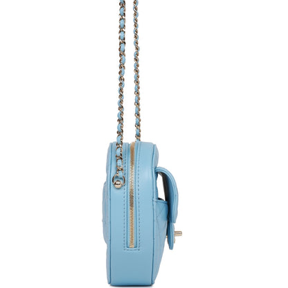Chanel Cc In Love Large Heart Bag Blue Lambskin Light Gold Hardware