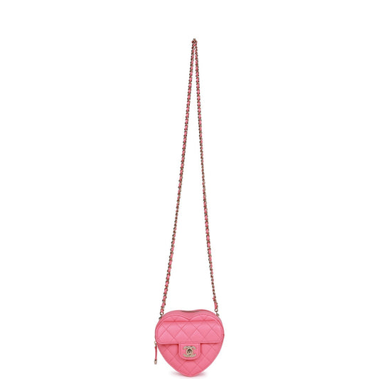 Chanel Cc In Love Heart Necklace Bag Pink Lambskin Light Gold Hardware