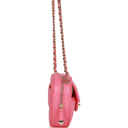Chanel Cc In Love Heart Necklace Bag Pink Lambskin Light Gold Hardware