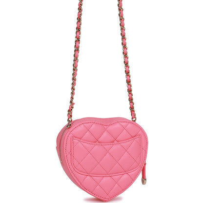 Chanel Cc In Love Heart Necklace Bag Pink Lambskin Light Gold Hardware
