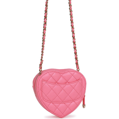 Chanel Cc In Love Heart Clutch With Chain Pink Lambskin Light Gold Hardware