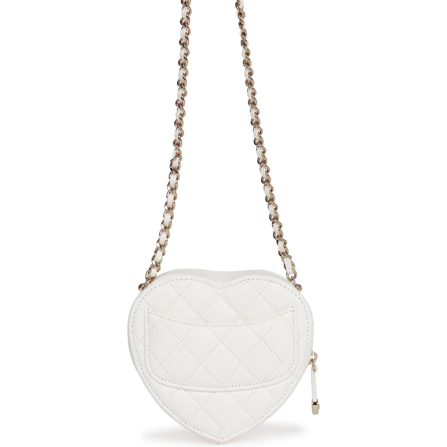 Chanel Cc In Love Heart Clutch With Chain White Lambskin Light Gold Hardware
