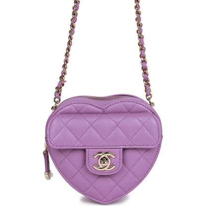 Chanel Cc In Love Heart Clutch With Chain Purple Lambskin Light Gold Hardware