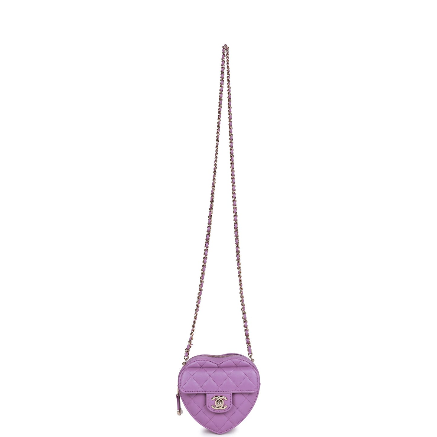 Chanel Cc In Love Heart Clutch With Chain Purple Lambskin Light Gold Hardware