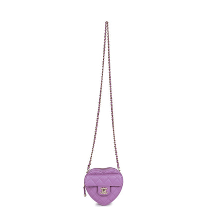Chanel Cc In Love Heart Clutch With Chain Purple Lambskin Light Gold Hardware