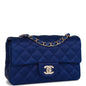 Chanel Mini Rectangular Flap Bag Blue Satin Light Gold Hardware