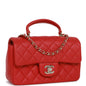 Chanel Mini Rectangular Flap Bag With Top Handle Red Lambskin Light Gold Hardware