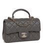 Chanel Mini Rectangular Flap Bag With Top Handle Dark Grey Lambskin Light Gold Hardware