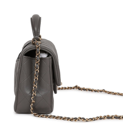 Chanel Mini Rectangular Flap Bag With Top Handle Dark Grey Lambskin Light Gold Hardware
