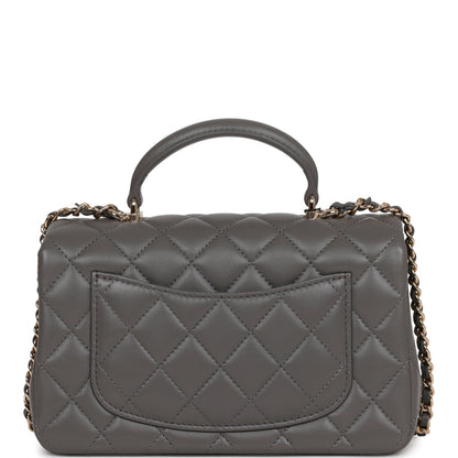 Chanel Mini Rectangular Flap Bag With Top Handle Dark Grey Lambskin Light Gold Hardware