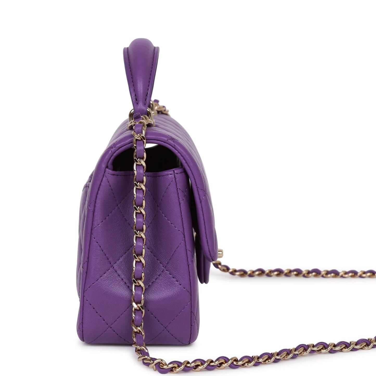 Chanel Mini Rectangular Flap With Top Handle Purple Lambskin Light Gold Hardware