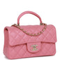 Chanel Mini Rectangular Flap With Top Handle Dark Pink Lambskin Light Gold Hardware