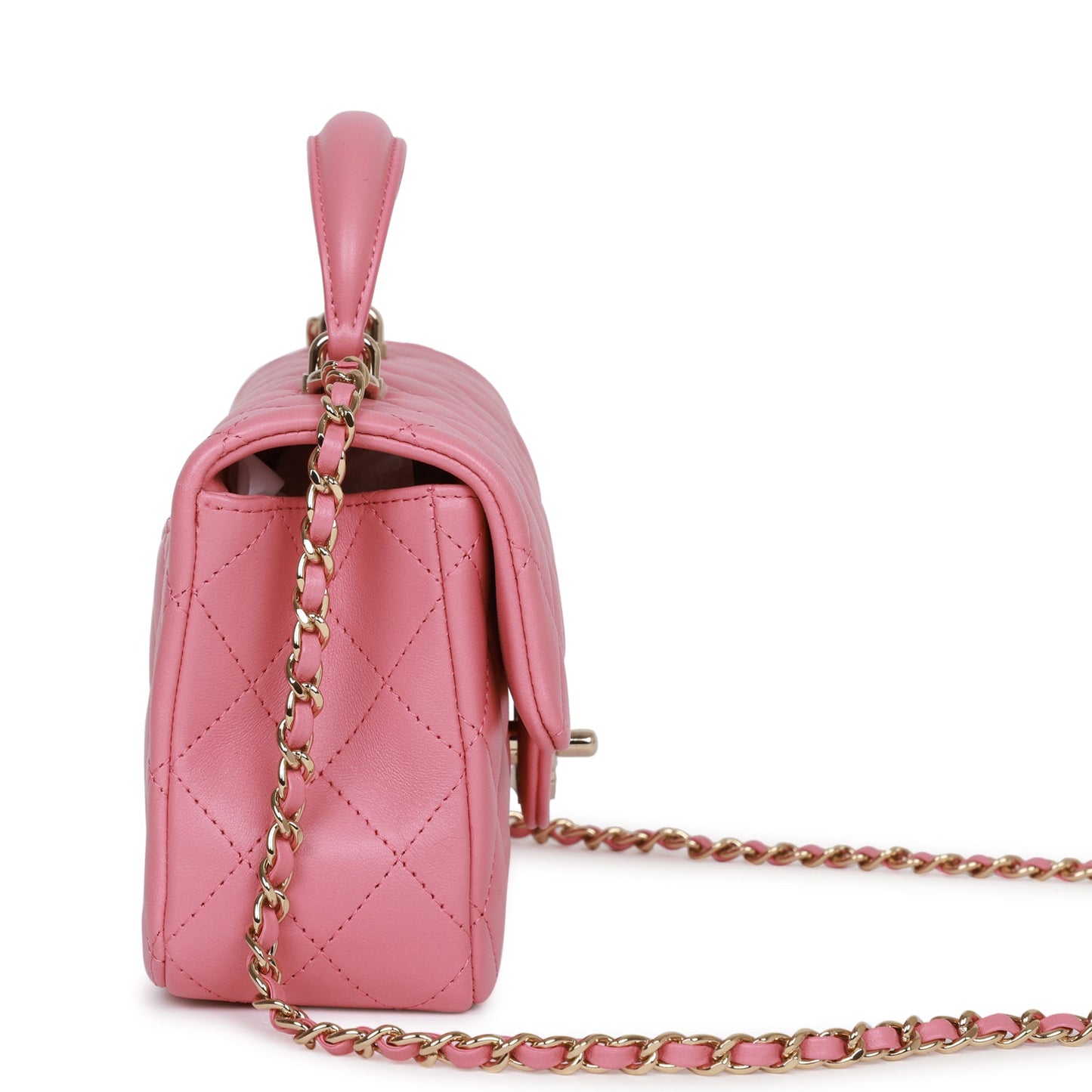 Chanel Mini Rectangular Flap With Top Handle Dark Pink Lambskin Light Gold Hardware