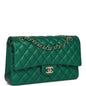 Chanel Medium Classic Double Flap Bag Green Metallic Caviar Light Gold Hardware