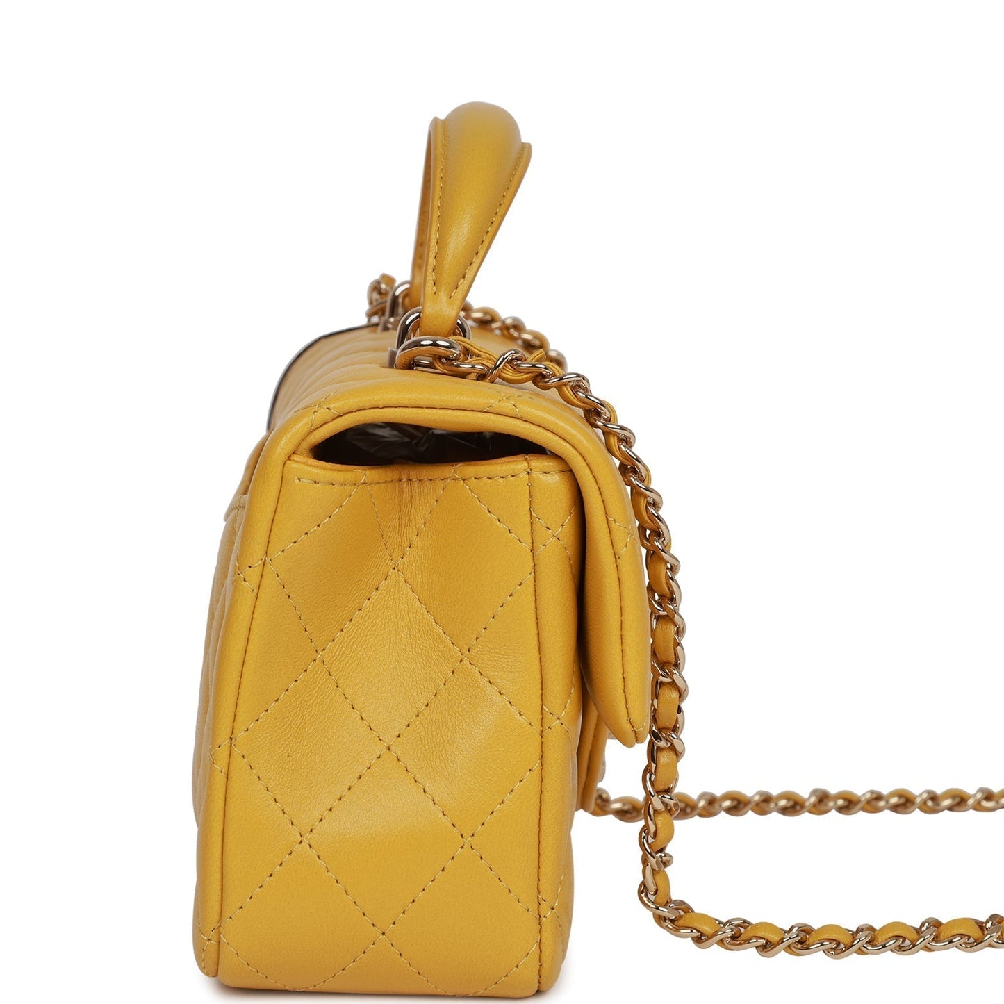 Chanel Mini Rectangular Flap With Top Handle Yellow Lambskin Light Gold Hardware