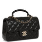 Chanel Mini Rectangular Flap Bag With Top Handle Black Lambskin Light Gold Hardware