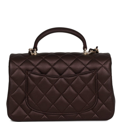 Chanel Mini Rectangular Flap Bag With Top Handle Burgundy Lambskin Light Gold Hardware