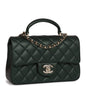 Chanel Mini Rectangular Flap With Top Handle Dark Green Lambskin Light Gold Hardware